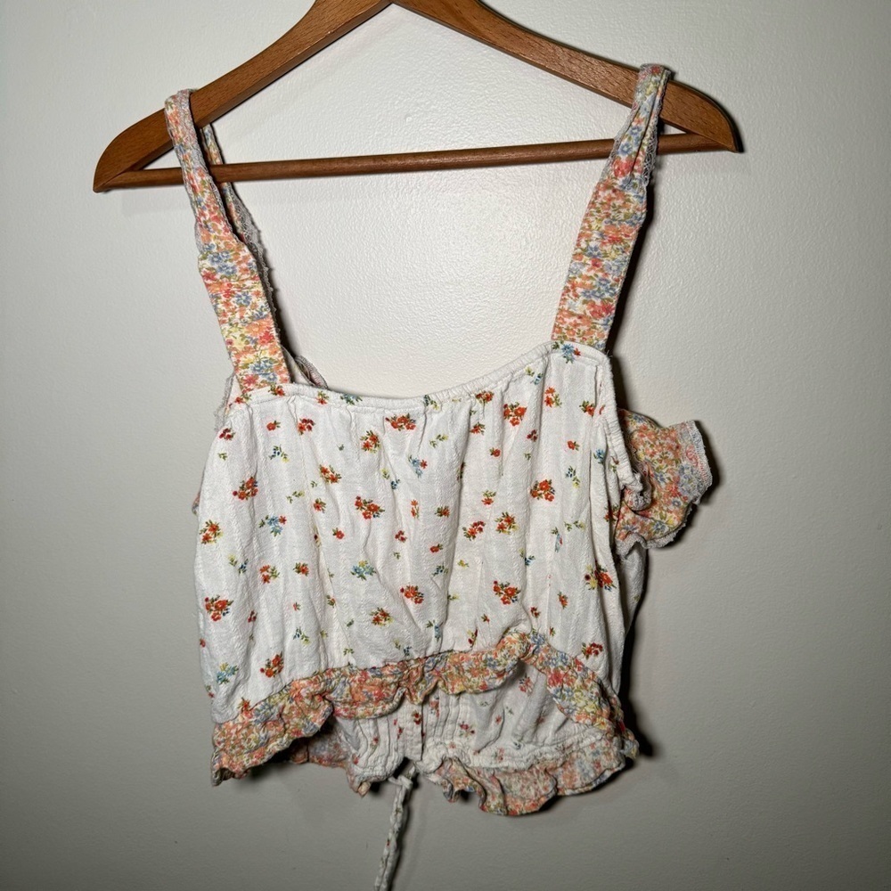 AMERICAN EAGLE Floral Print Loose Fit Top cream XL - Picture 6 of 7